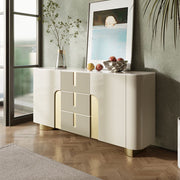 Sideboard Cabinet Modern Minimalist Ribbed Drawers Golden Base Marble Top Storage Unit